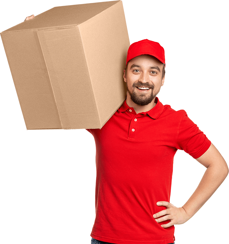 Inicio 5 cheerful delivery man carrying box SK9GN9R